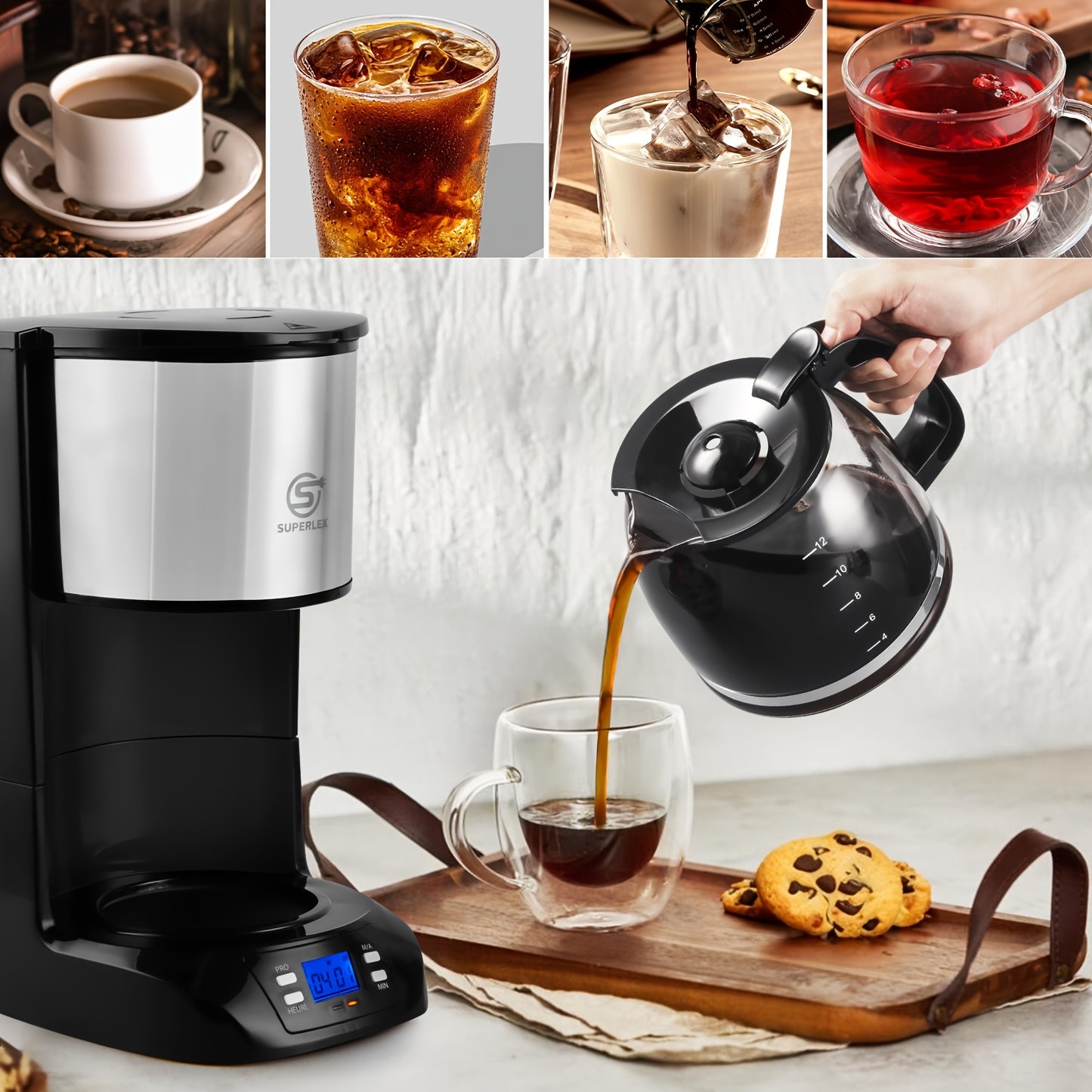 SUPERLEX Filter Coffee Machine with Timer, Drip Coffee Maker 1.5L