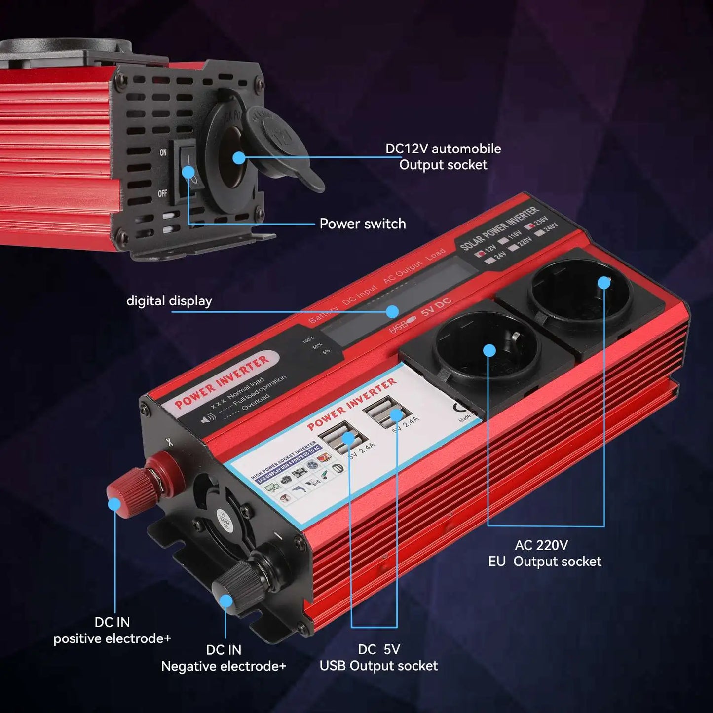 4000W 3000W Power Inverter DC 12V To AC 220V 230V Transformer