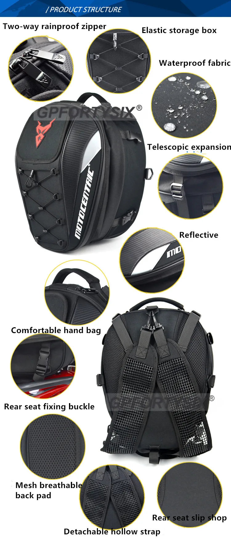 Motocentric Waterproof Motorcycle Tail Bag Multifunction