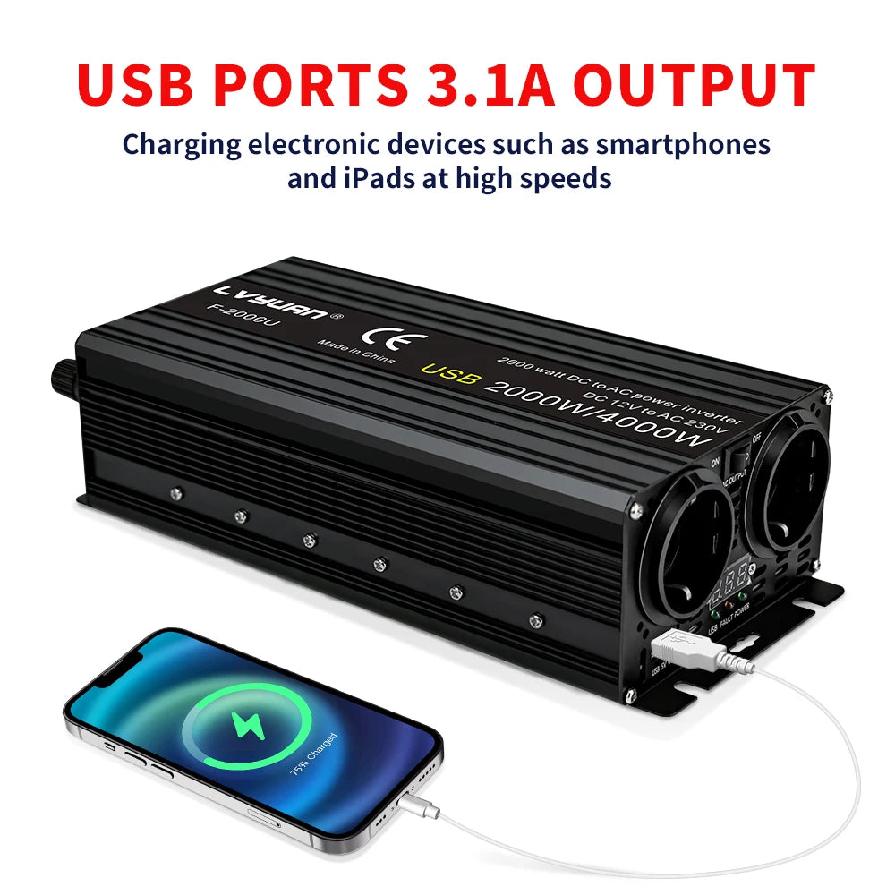 2600W/4000W Car Inverter DC12V AC220V Power Inversor LED Display