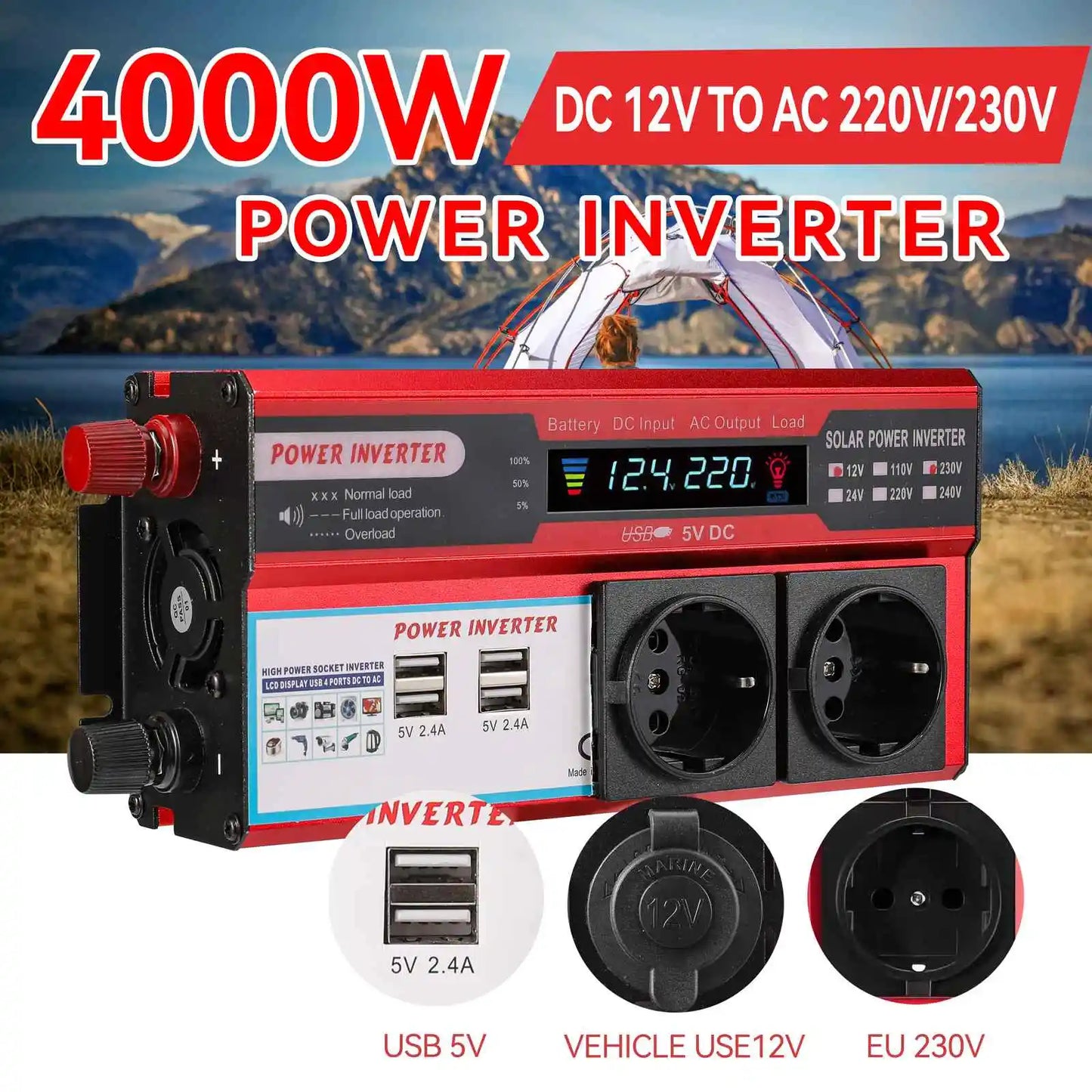 4000W 3000W Power Inverter DC 12V To AC 220V 230V Transformer