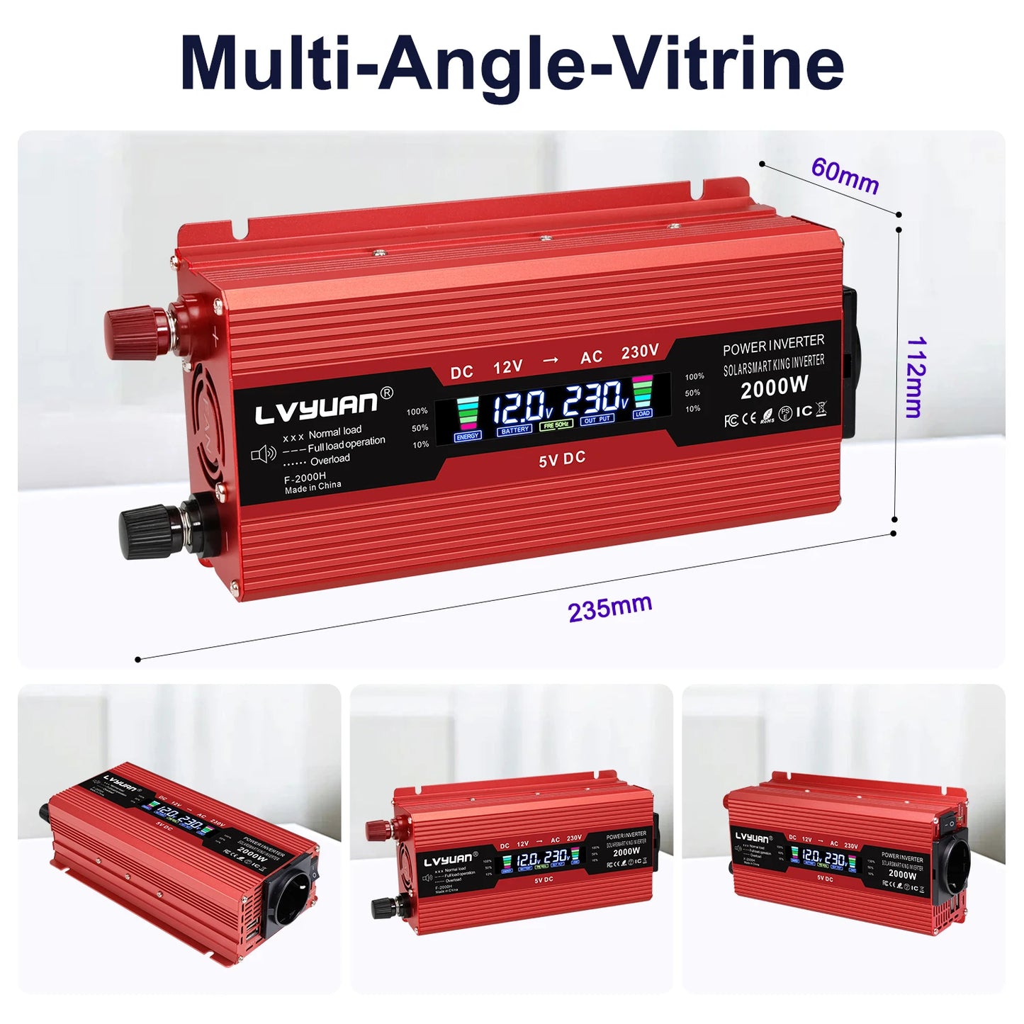 LCD Display Power Inverter 1500W/2000W/2600W Car Inversor DC12V to AC220V