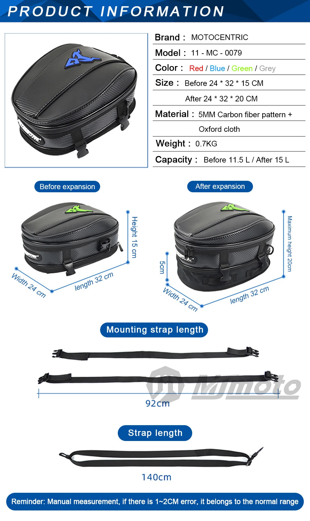 Motocentric Waterproof Motorcycle Tail Bag Multifunction