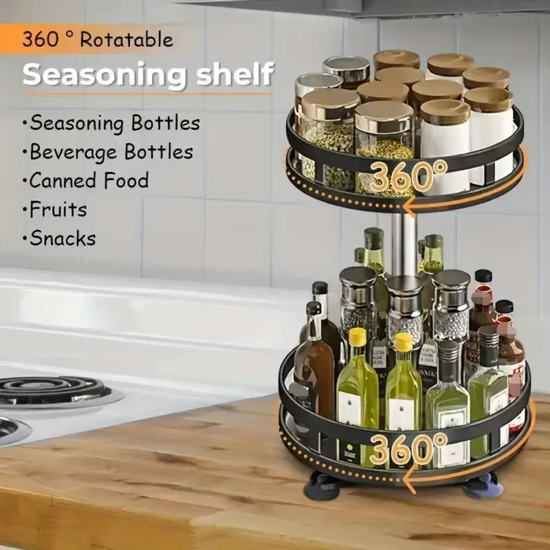 3-Tier Metal Rotating Organizer Spice Rack Seasonings