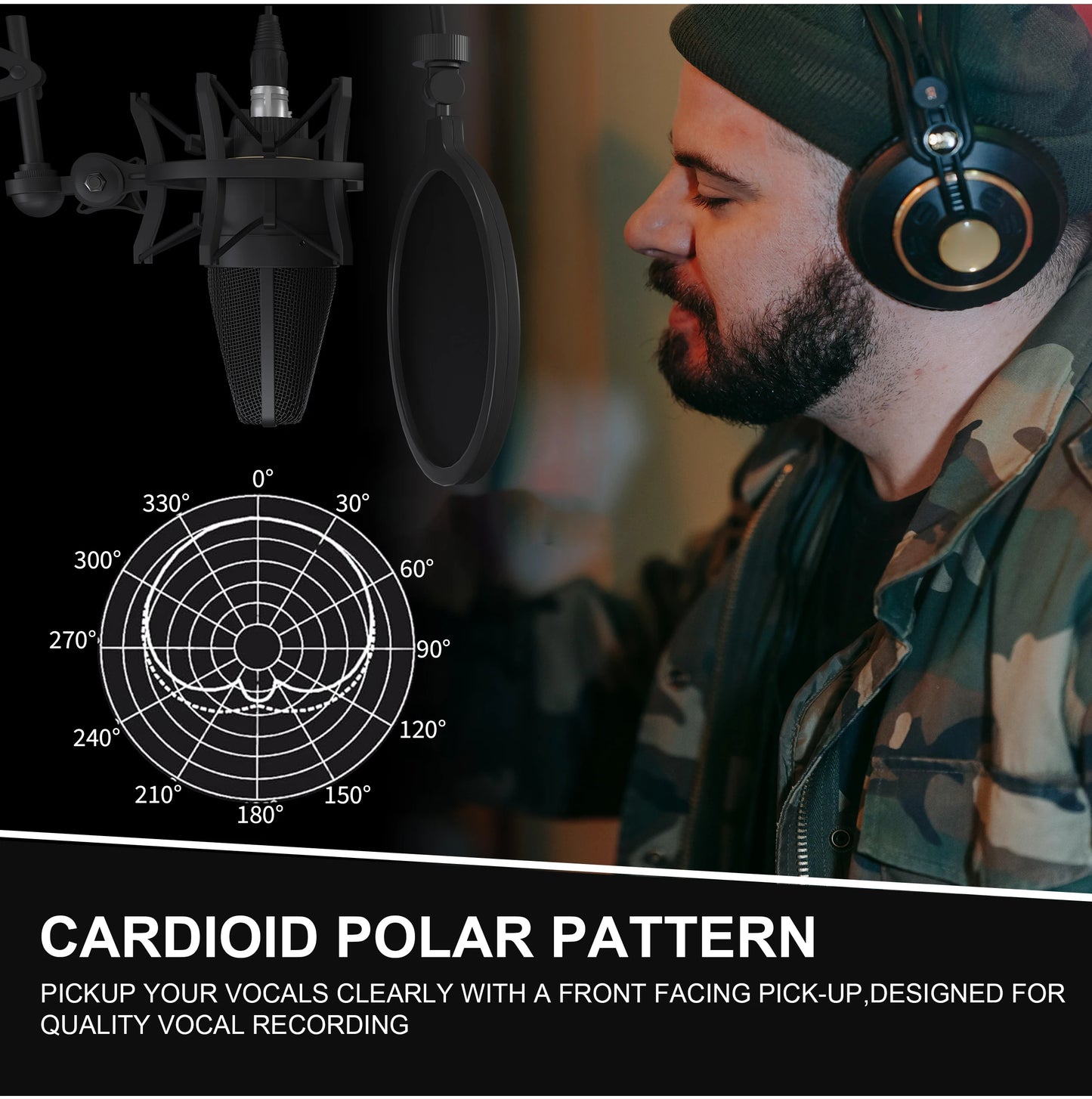 Professional Cardioid Studio Mic for Recording, Podcasting