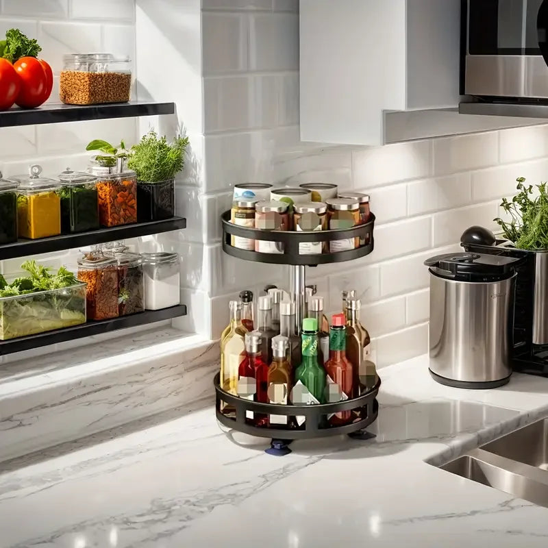3-Tier Metal Rotating Organizer Spice Rack Seasonings