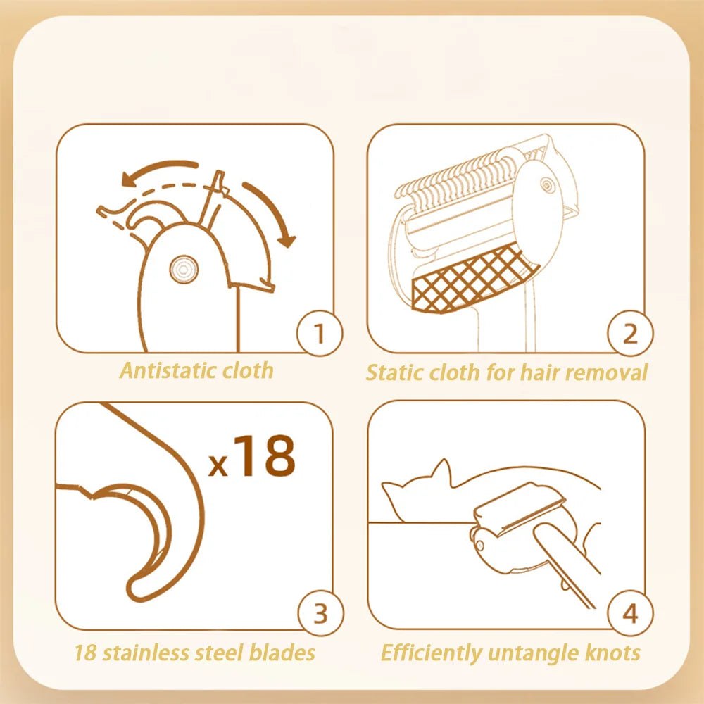 Pet Knot Untangling Comb with Anti-static Cloth Flip-top Hair