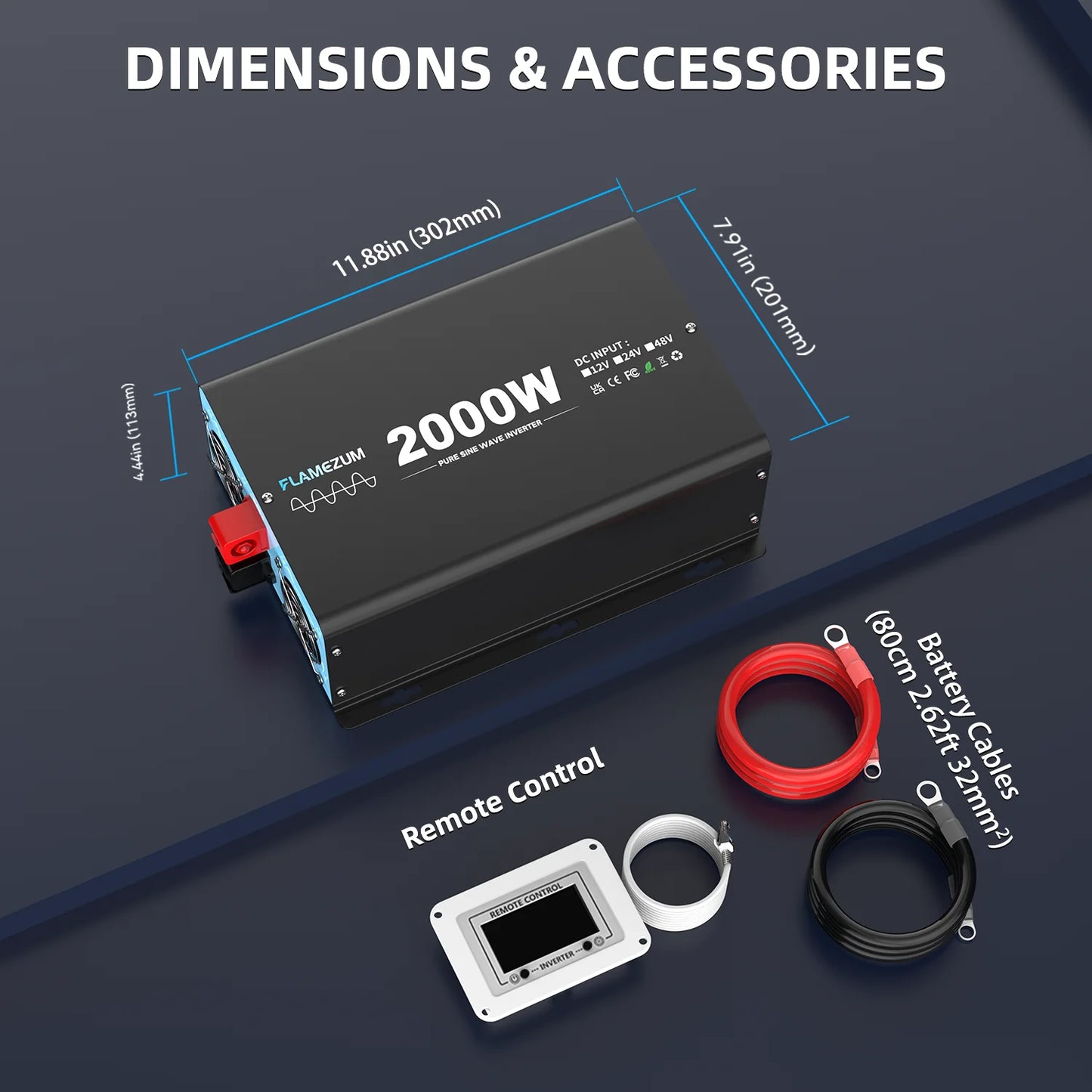 2000W Continuous Power Pure Sine Wave Inverter Peak Power 4000W DC 12V to AC 230V
