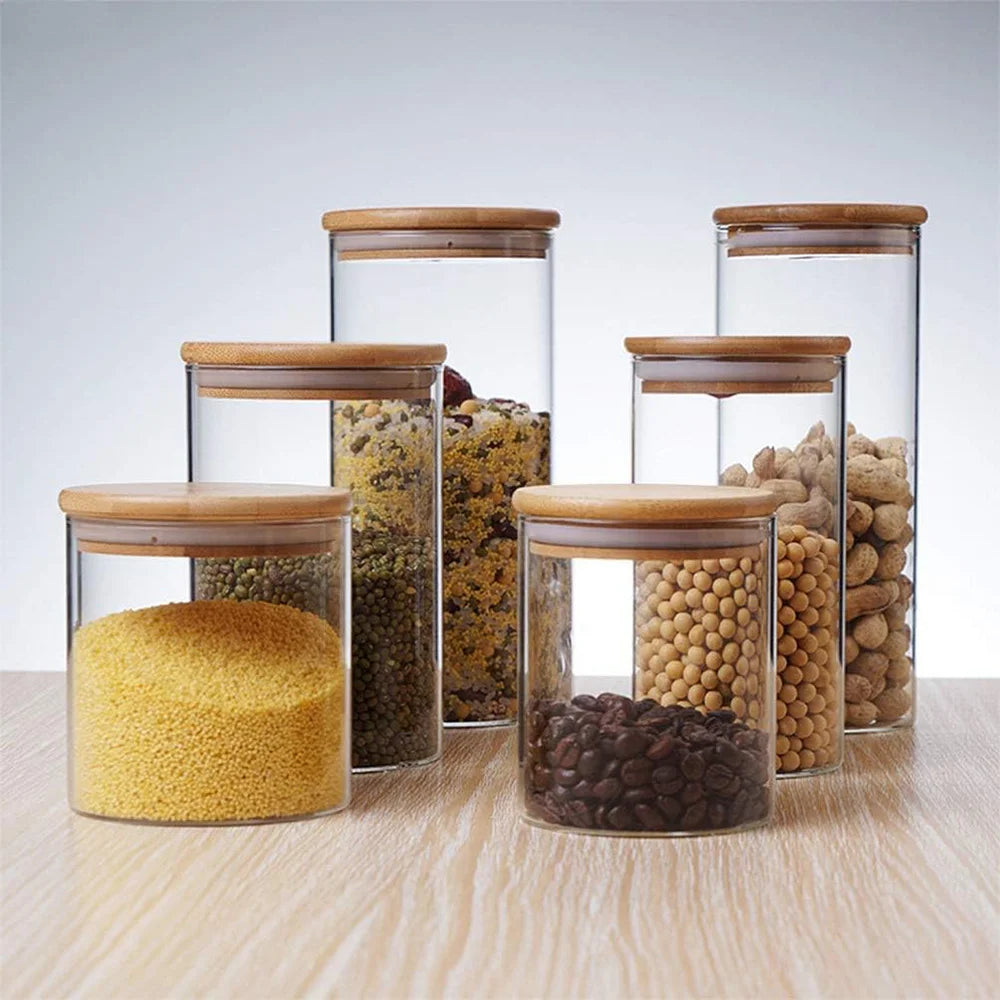 5-teiliges Airtight Glass Storage Jar Set with Bamboo Lids