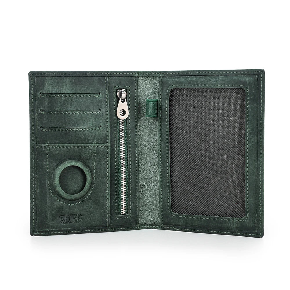 Echter Leder-Passhalter mit AirTag-Fach – Reisebrieftasche mit RFID-Schutz