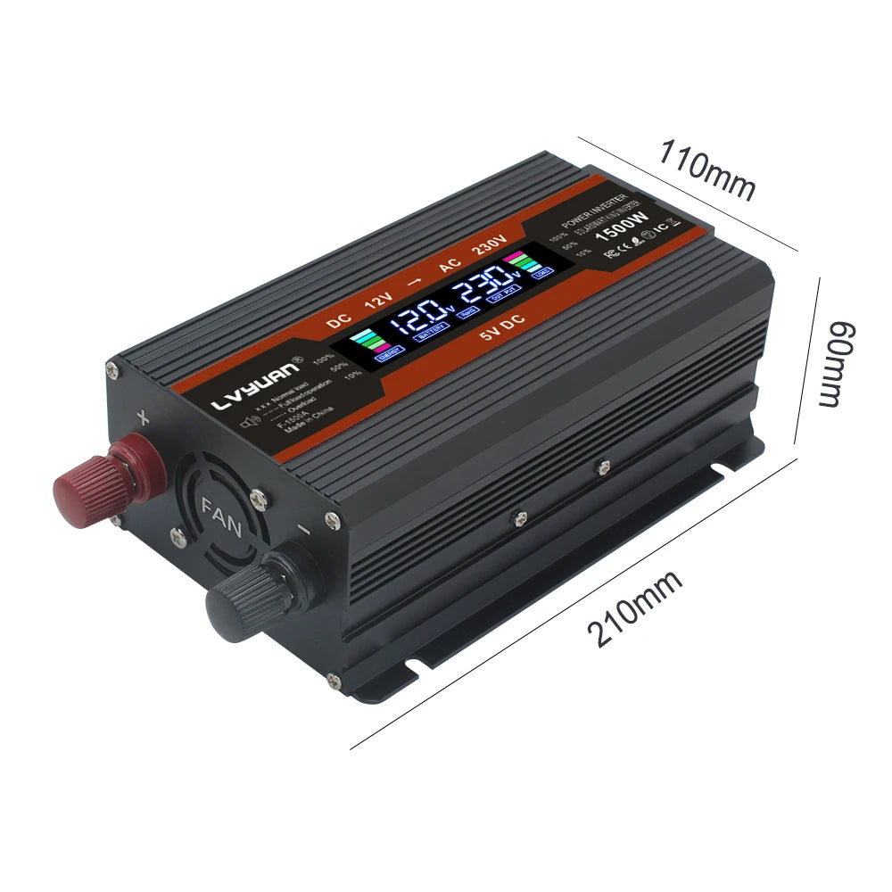 LCD Display Power Inverter 1500W/2000W/2600W Car Inversor DC12V to AC220V