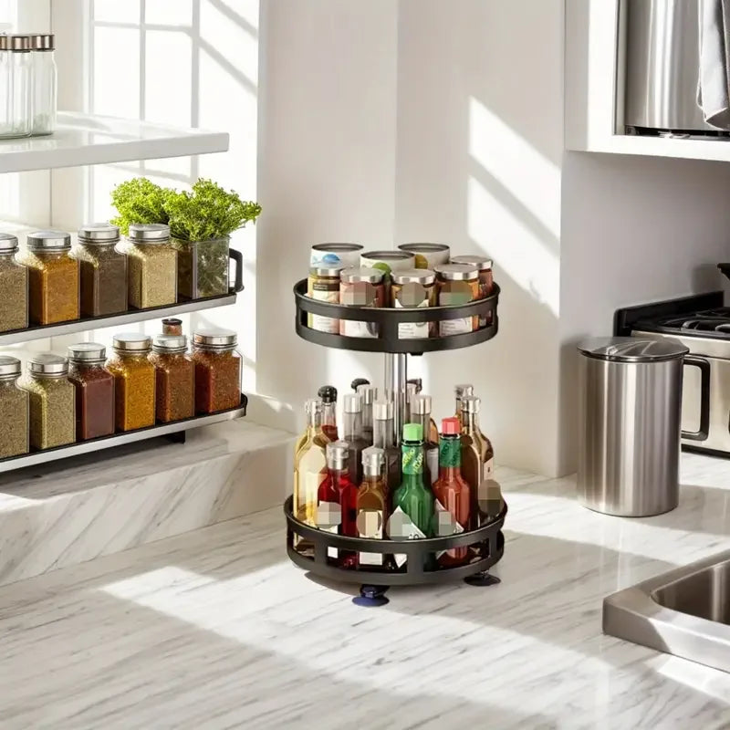 3-Tier Metal Rotating Organizer Spice Rack Seasonings