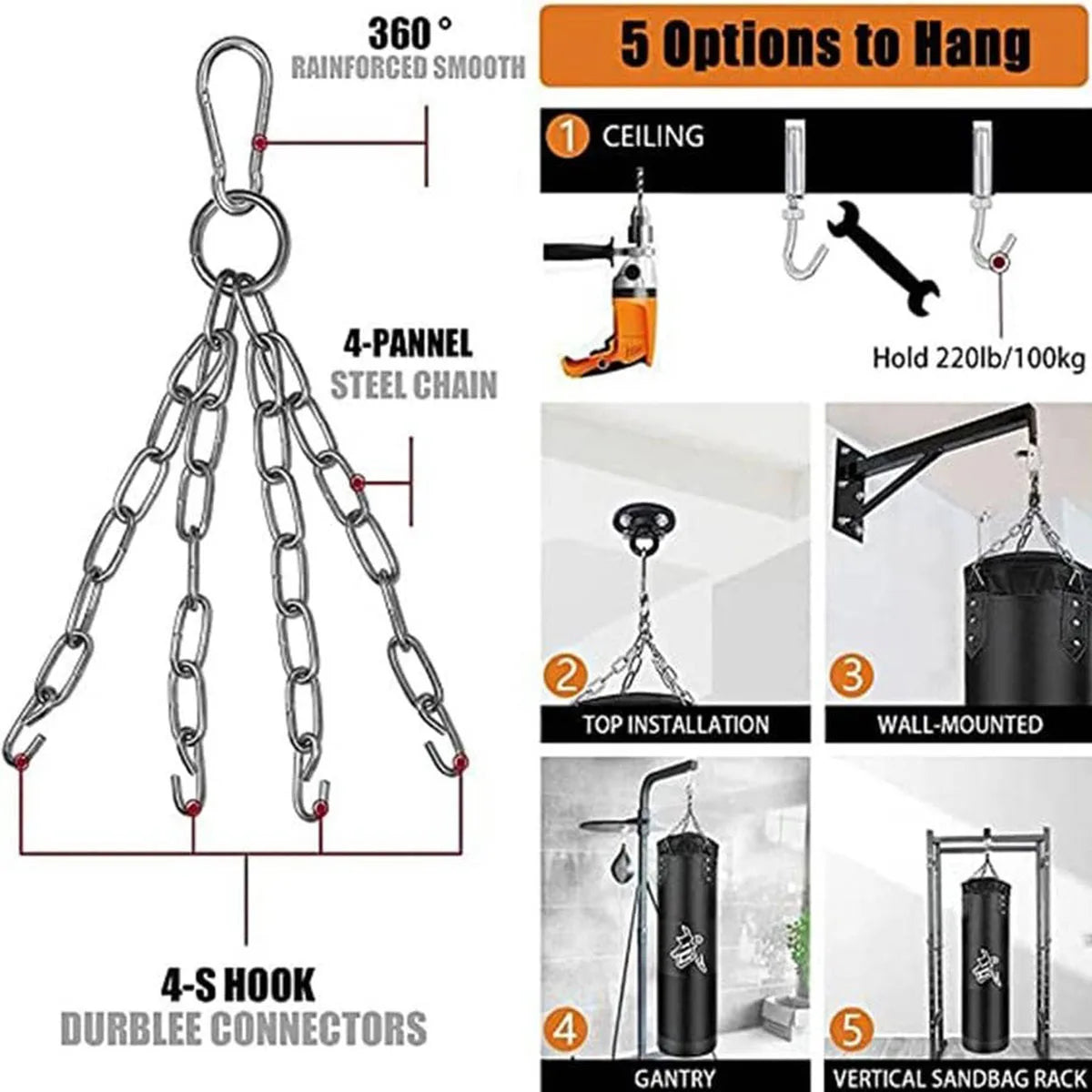 Heavy Punching Bag Set with Ceiling Hook Steel Krass Market Krass Market .