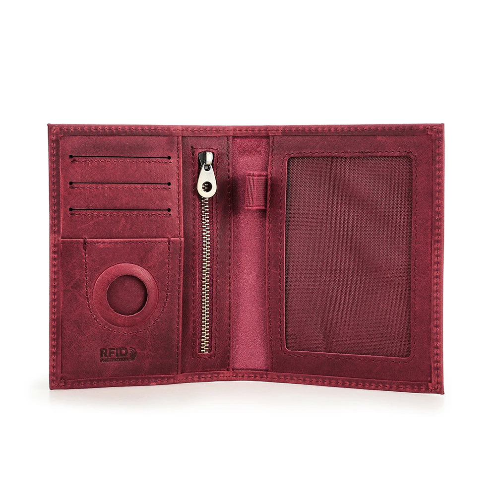 Echter Leder-Passhalter mit AirTag-Fach – Reisebrieftasche mit RFID-Schutz