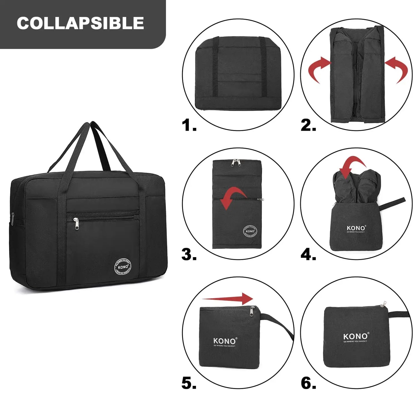 KONO Faltbare Handgepäcktasche aus Nylon