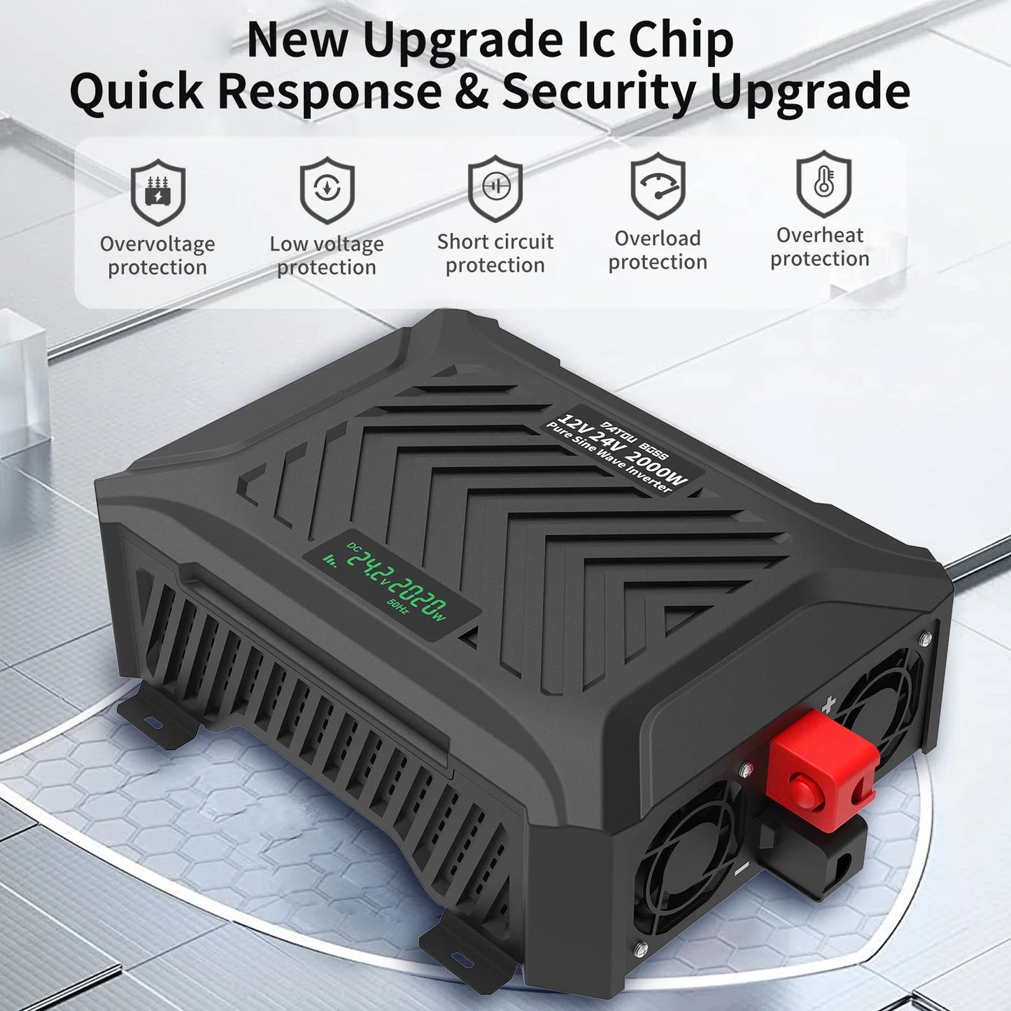 DATOUBOSS Pure Sine Sine Inverter Auto Switching DC12V/DC24V to AC220V Continuous