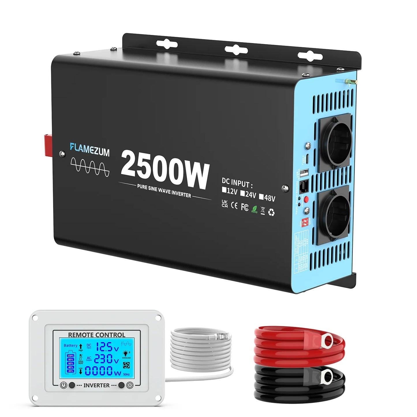 2000W Continuous Power Pure Sine Wave Inverter Peak Power 4000W DC 12V to AC 230V