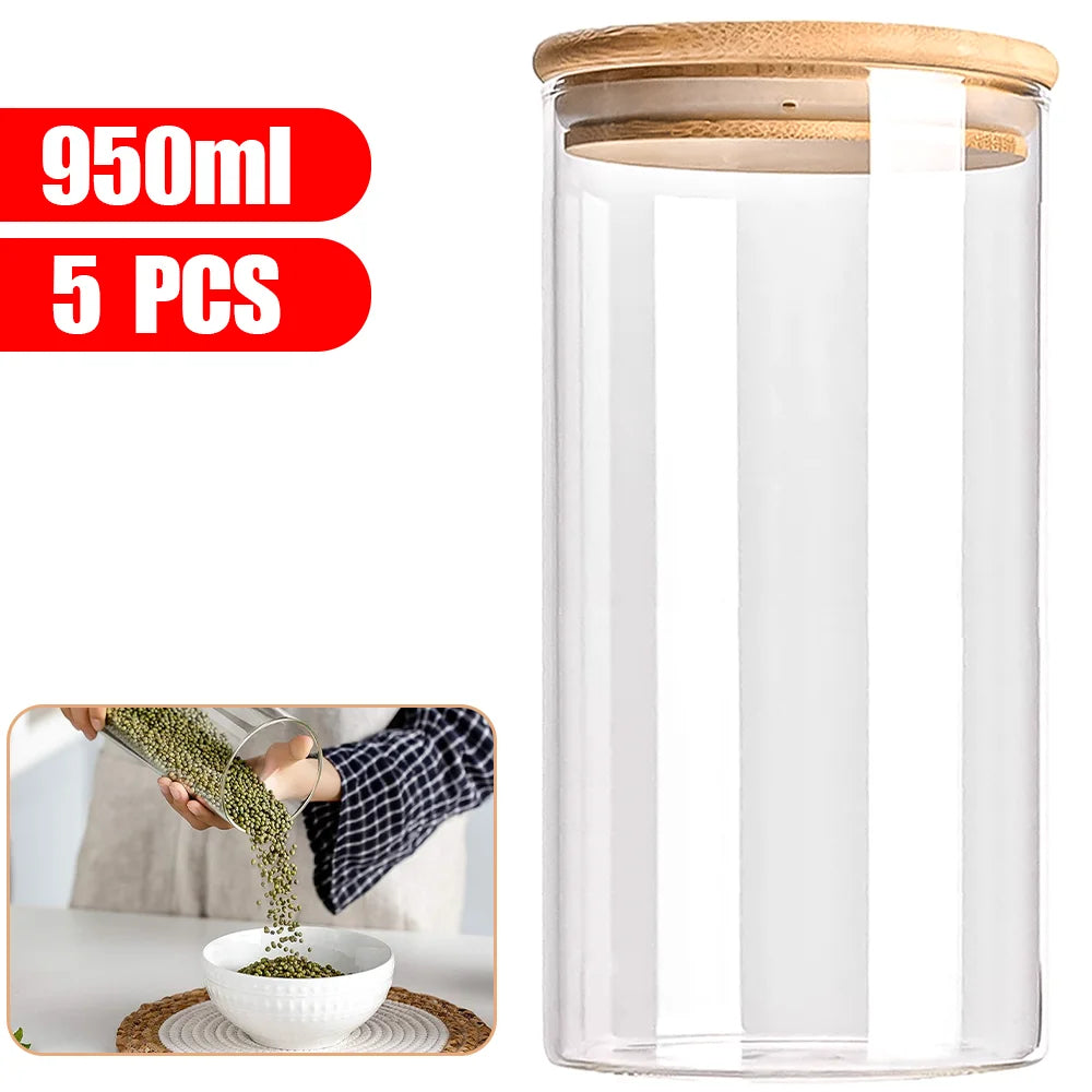 5-teiliges Airtight Glass Storage Jar Set with Bamboo Lids