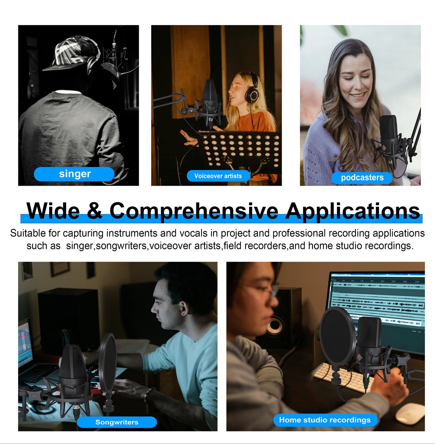 Professional Cardioid Studio Mic for Recording, Podcasting