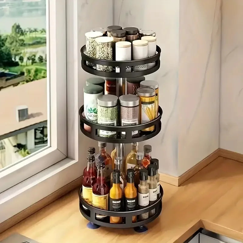 3-Tier Metal Rotating Organizer Spice Rack Seasonings