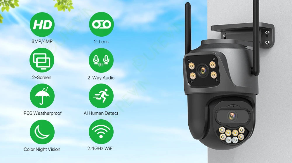 External Wifi PTZ Camera Dual Lens 4K 8MP HD Outdoor