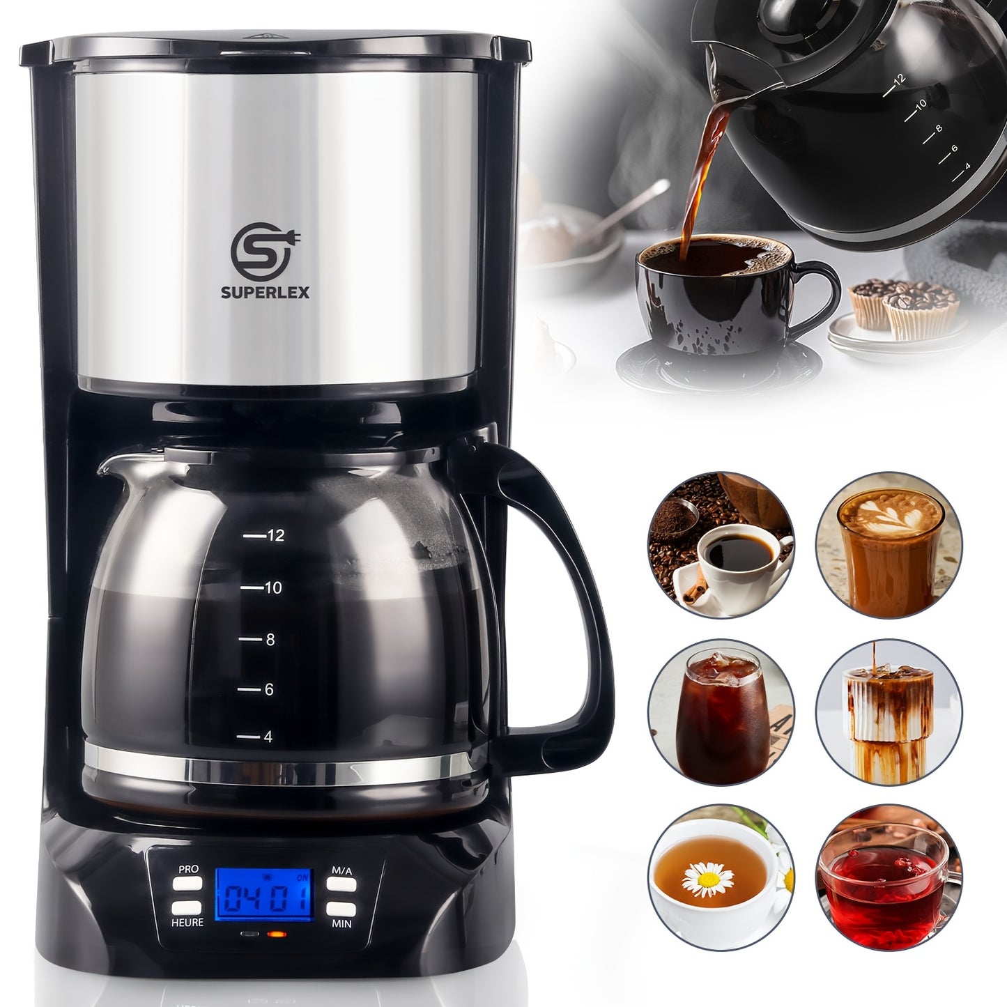SUPERLEX Filter Coffee Machine with Timer, Drip Coffee Maker 1.5L