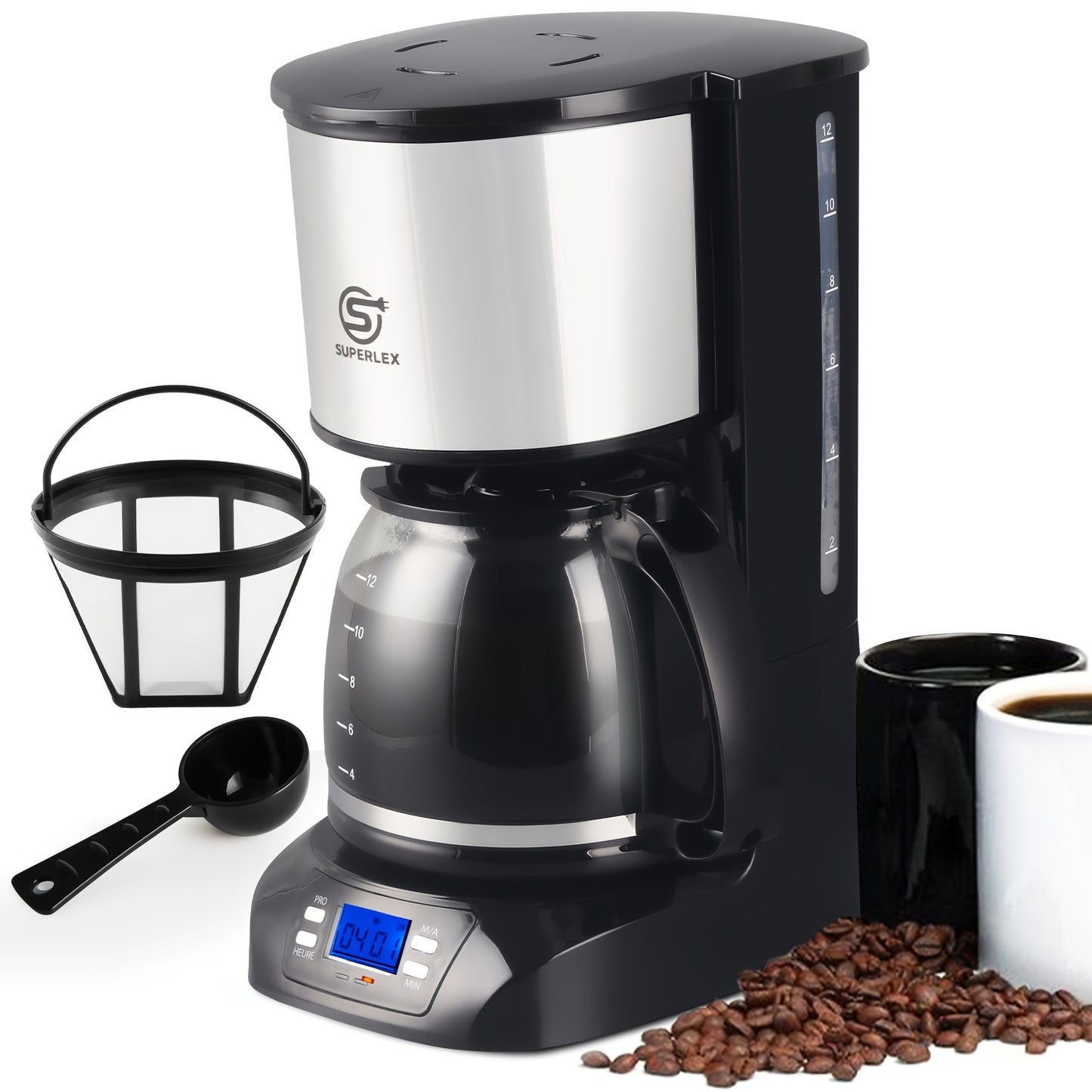SUPERLEX Filter Coffee Machine with Timer, Drip Coffee Maker 1.5L