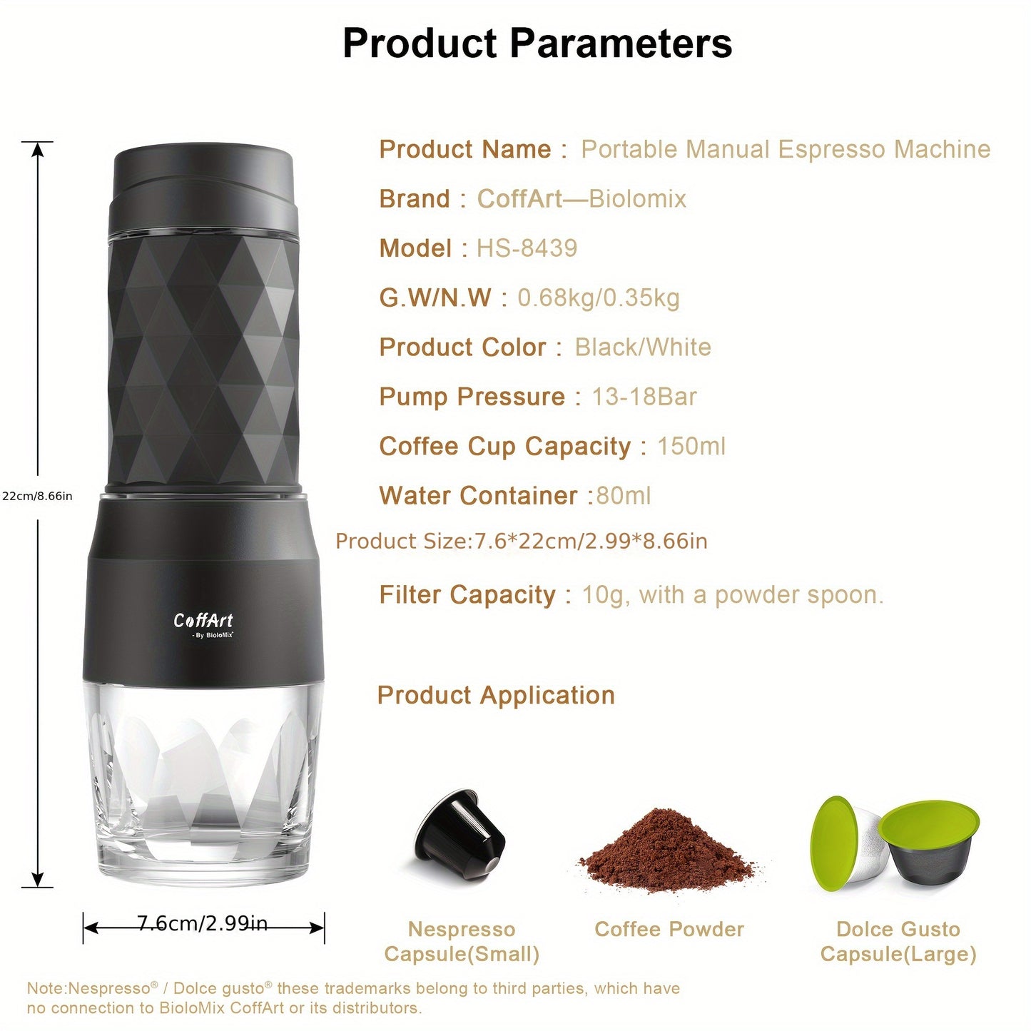 BioloMix Portable Coffee Maker Espresso Machine
