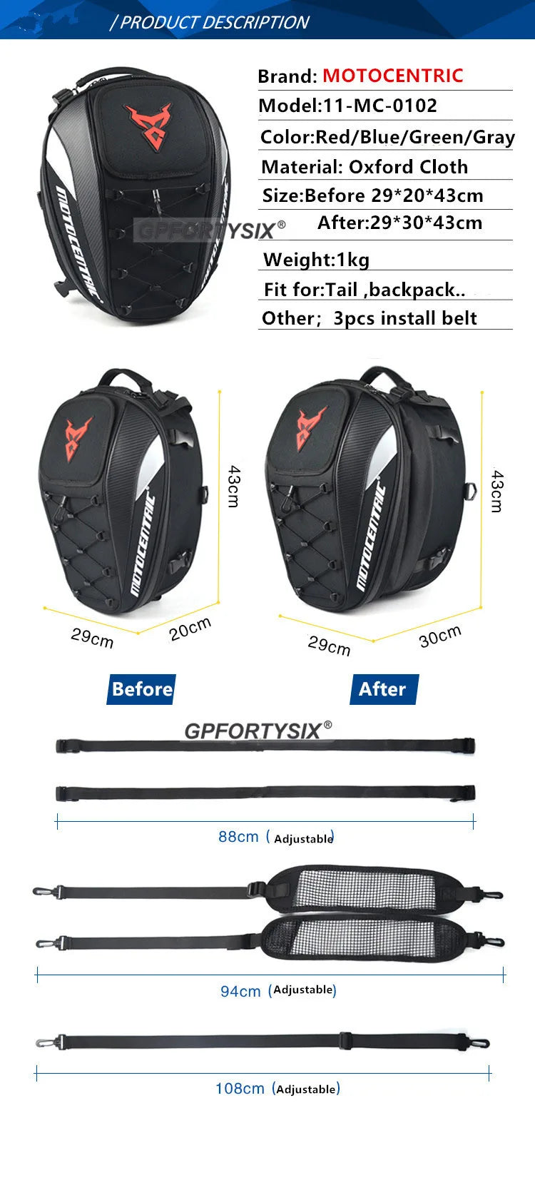 Motocentric Waterproof Motorcycle Tail Bag Multifunction