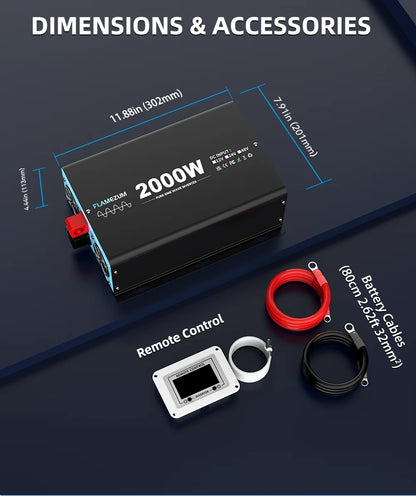 2000W Continuous Power Pure Sine Wave Inverter Peak Power 4000W DC 12V to AC 230V