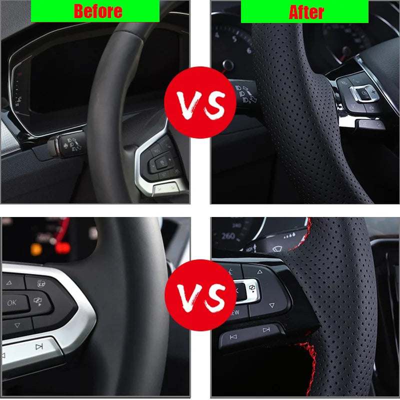 Hand-stitched Full Black Leather Car Steering Wheel Cover for BMW