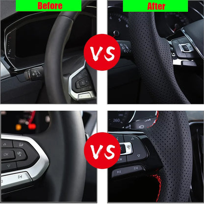Hand-stitched Full Black Leather Car Steering Wheel Cover for BMW