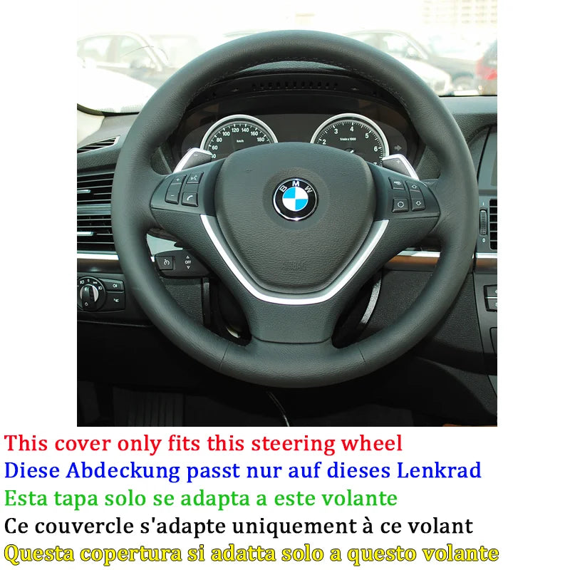 Hand-stitched Full Black Leather Car Steering Wheel Cover for BMW