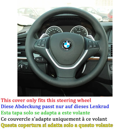 Hand-stitched Full Black Leather Car Steering Wheel Cover for BMW