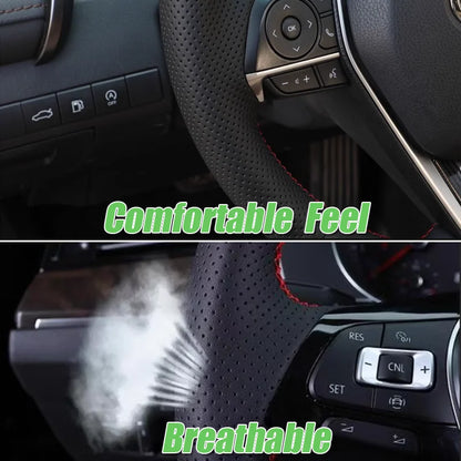 Hand-stitched Full Black Leather Car Steering Wheel Cover for BMW
