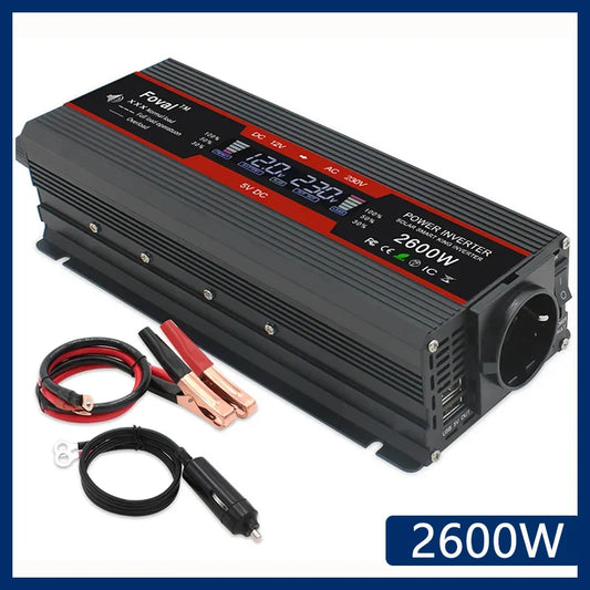 Power Inverter 1500W/2000W/2600W LCD Display DC 12V to AC 220V