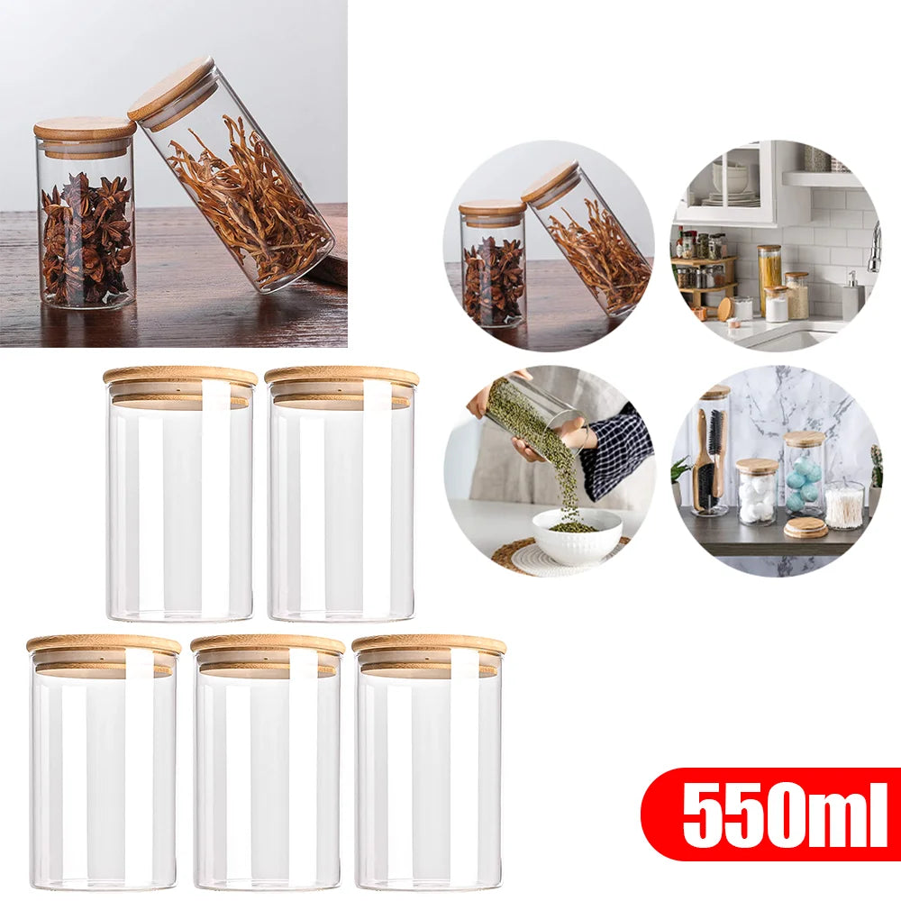 5-teiliges Airtight Glass Storage Jar Set with Bamboo Lids