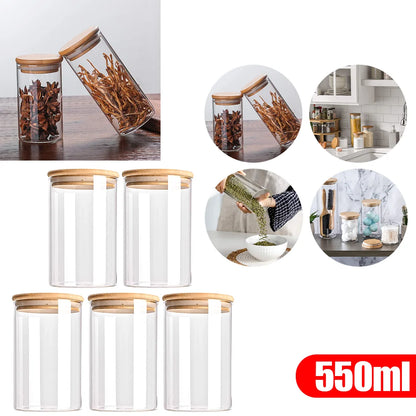 5-teiliges Airtight Glass Storage Jar Set with Bamboo Lids
