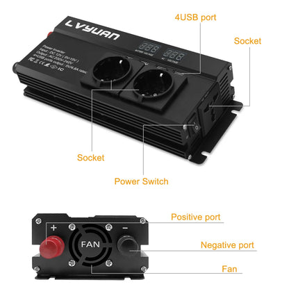 2600W/4000W Car Inverter DC12V AC220V Power Inversor LED Display