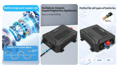 DATOUBOSS Pure Sine Sine Inverter Auto Switching DC12V/DC24V to AC220V Continuous