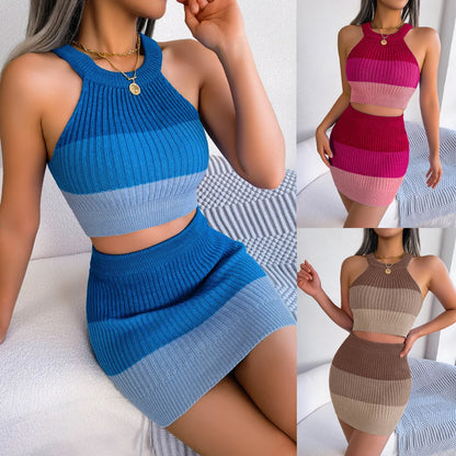 Summer Women 2 Piece Set Outfit Striped Crop