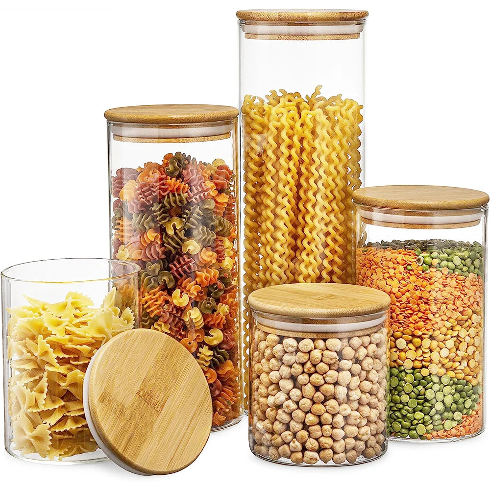 5-teiliges Airtight Glass Storage Jar Set with Bamboo Lids