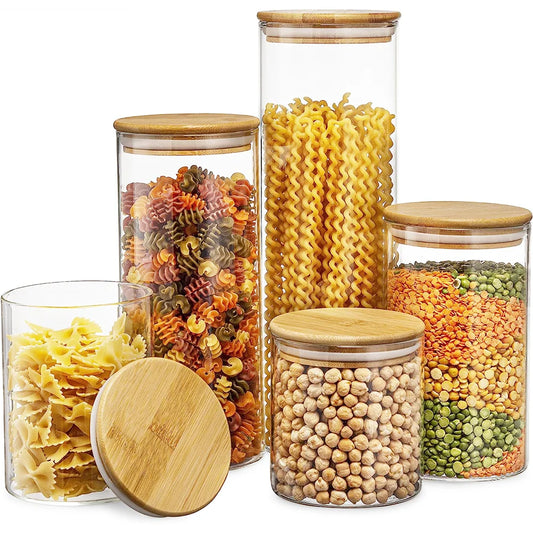 5-teiliges Airtight Glass Storage Jar Set with Bamboo Lids