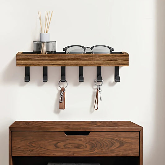 Rustic Wooden Key Holder with 6 Hooks Storage