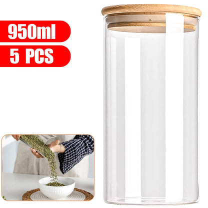 5-teiliges Airtight Glass Storage Jar Set with Bamboo Lids