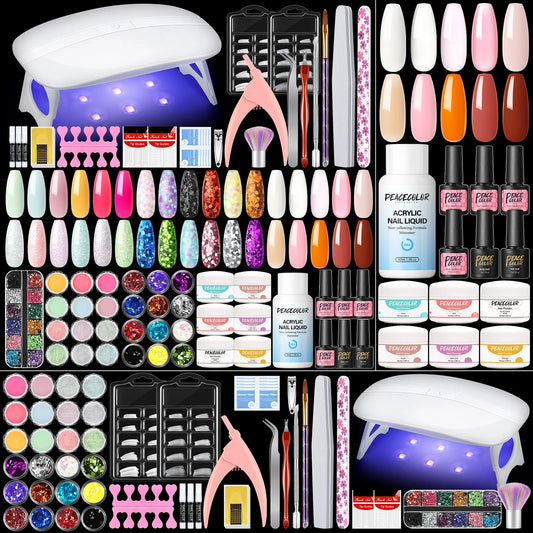 Peacecolor Manicure Kits with 6W Nail Lamp 30ML Acrylic