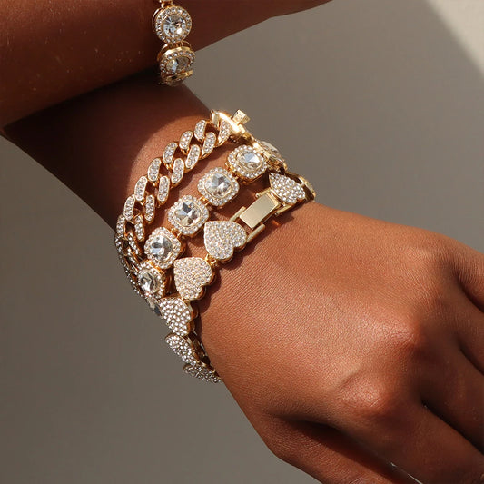4Pcs Iced Out Chain Cuban Bracelet for Women Men