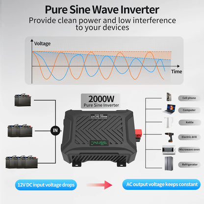 DATOUBOSS Pure Sine Sine Inverter Auto Switching DC12V/DC24V to AC220V Continuous