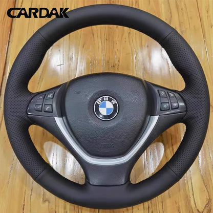 Hand-stitched Full Black Leather Car Steering Wheel Cover for BMW